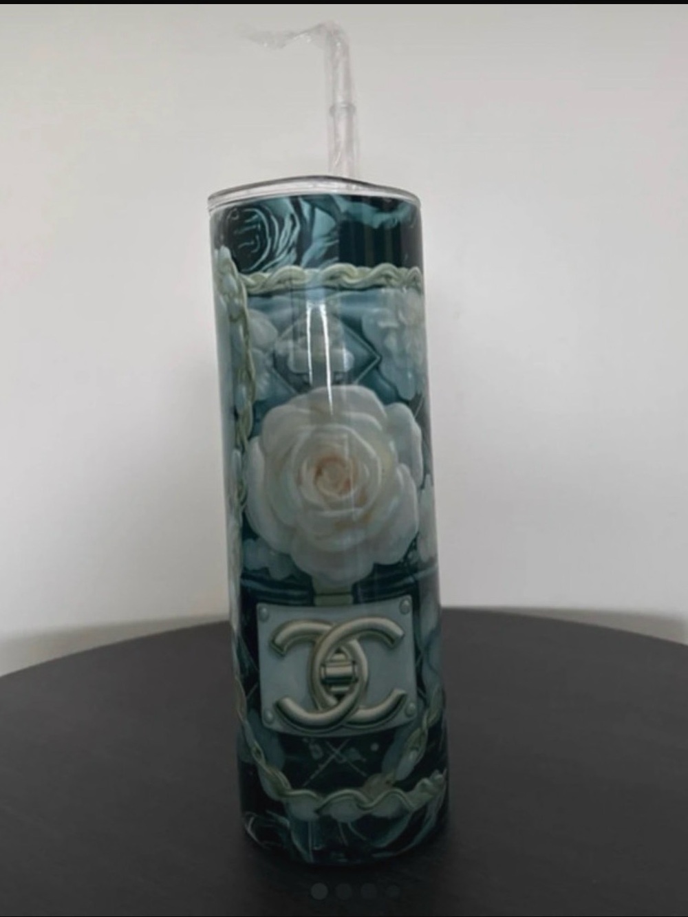 Luxury Floral Tumbler CC  - Teal & White